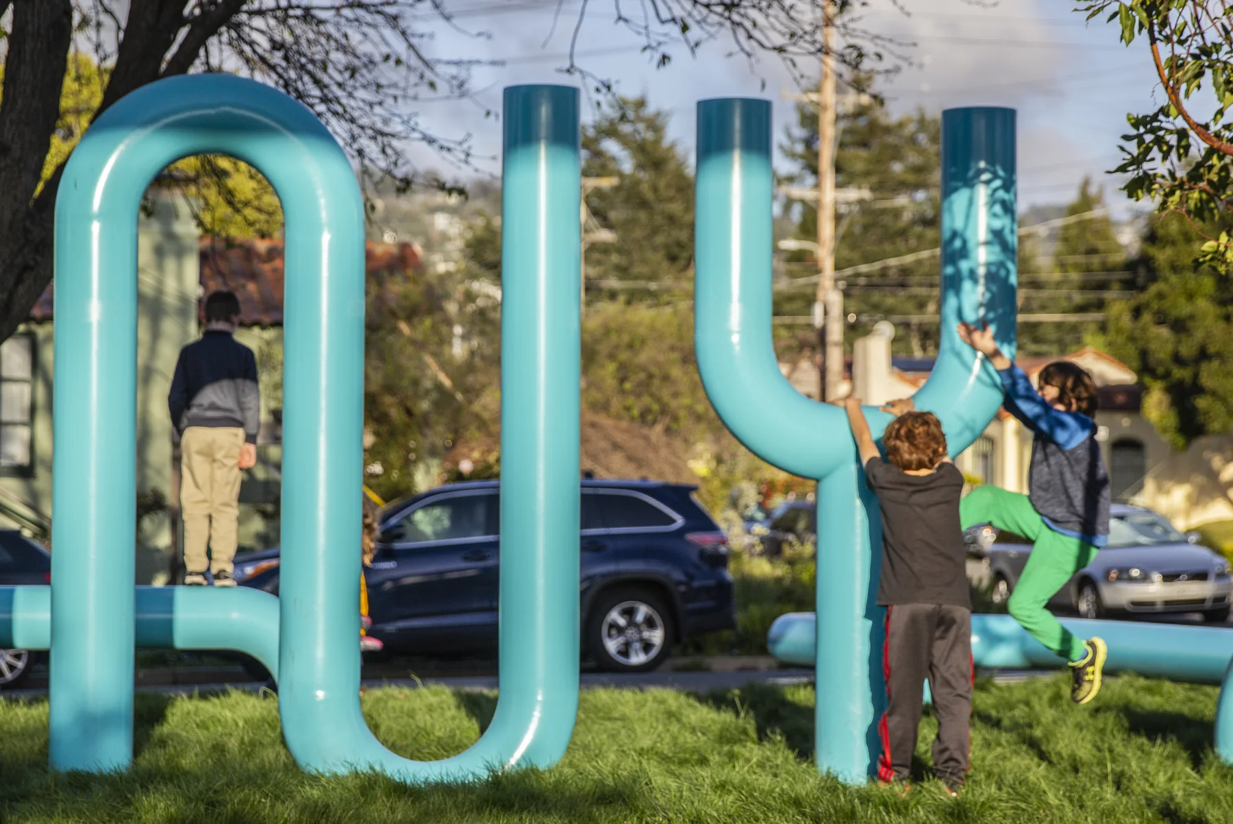 Albany Loop lettering integrated with the Ohlone Greenway landscape