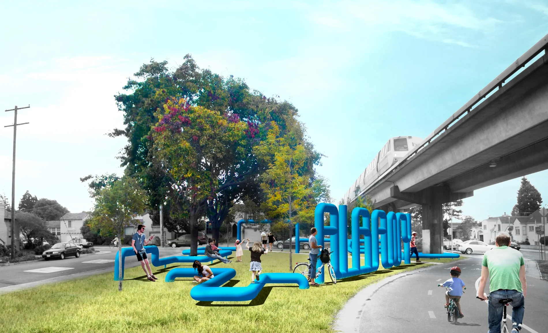 Groundworks Office design rendering showing the proposed Albany Loop installation beneath the BART tracks