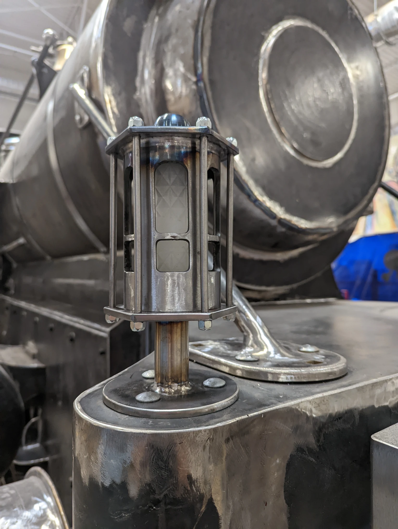 Close-up of the custom front lantern