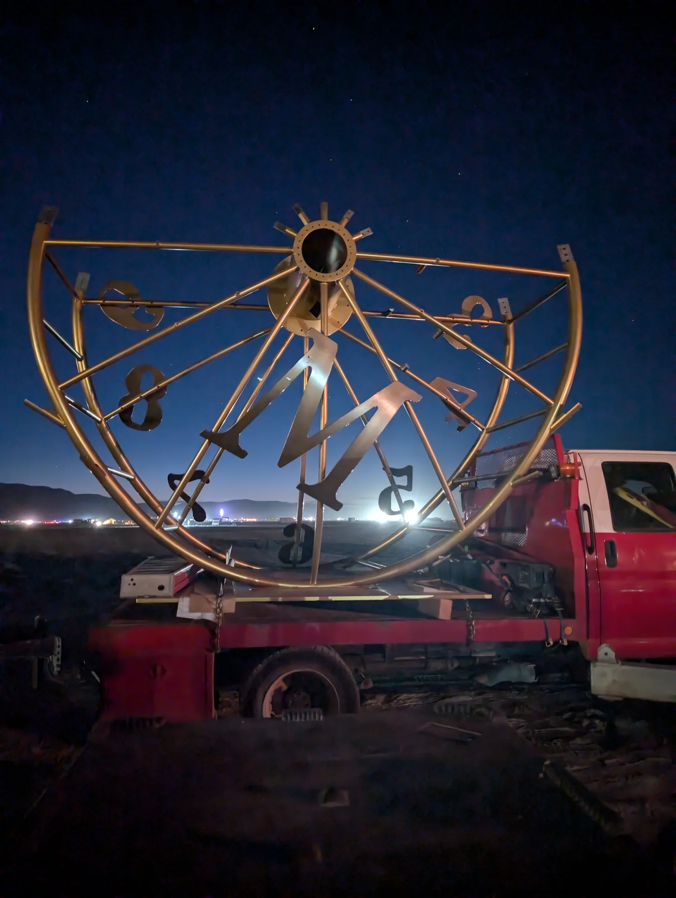 Large clock assembly transported at night