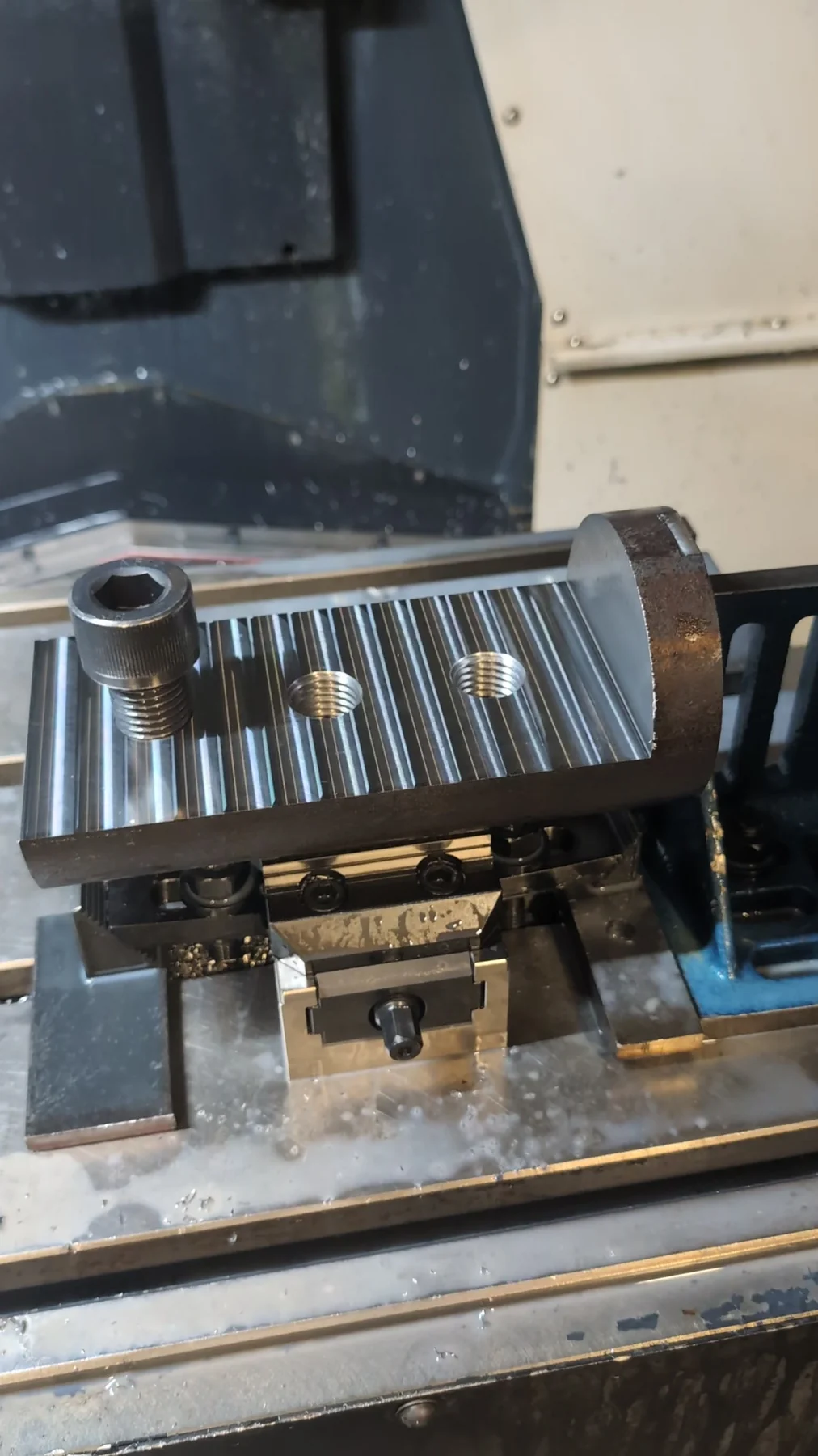Machined structural joint showing the full connection and bolt in place