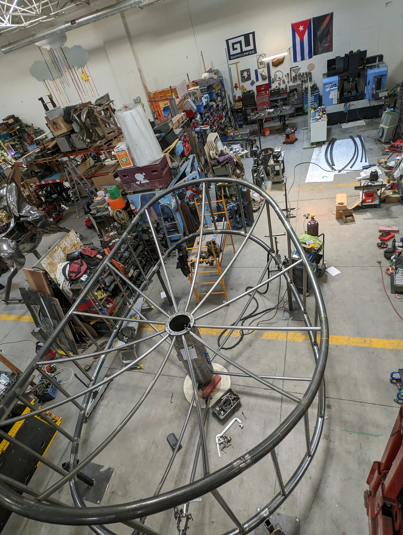 A different stage of The End of Time full-scale fabrication in the shop