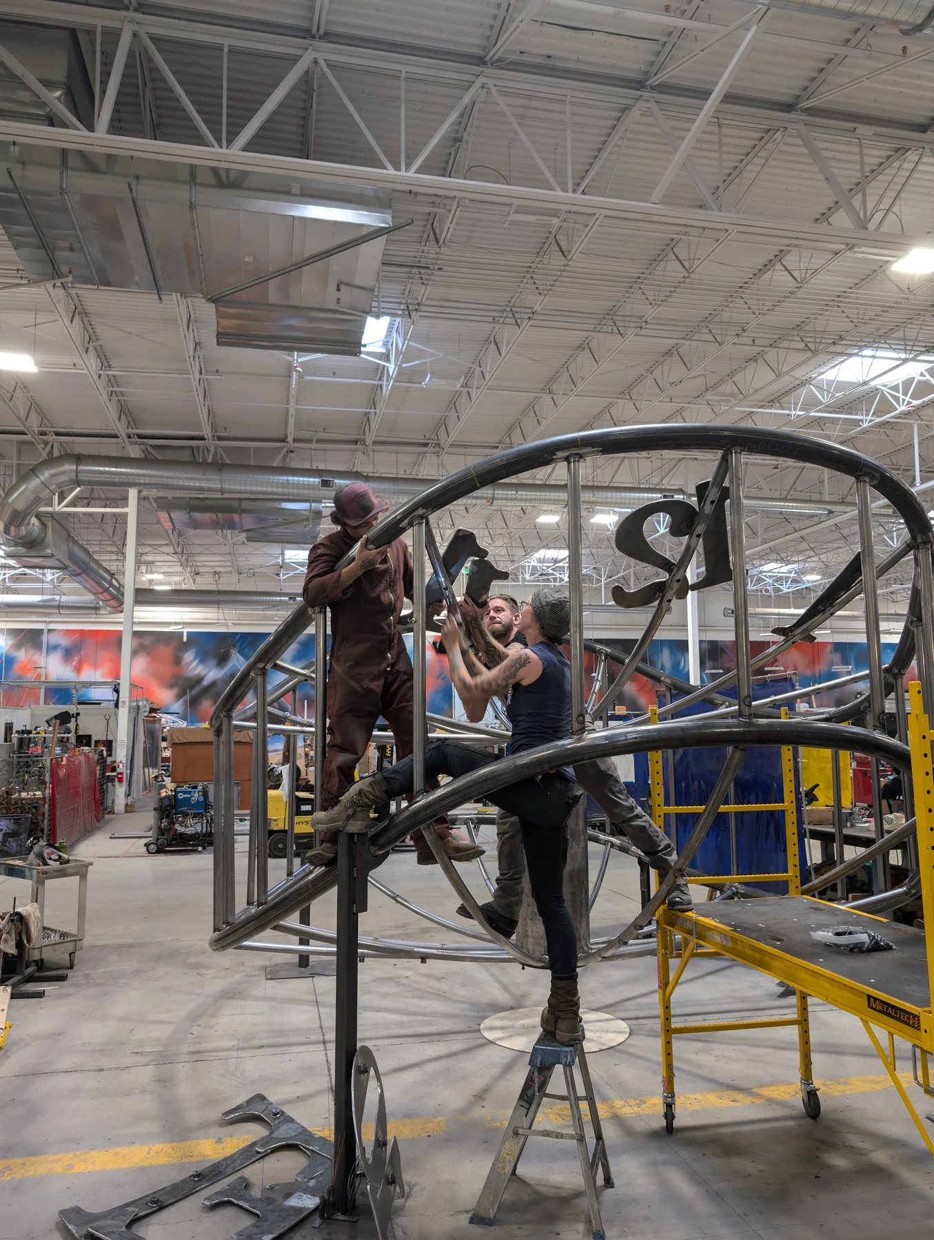 Large curved clock frame under fabrication