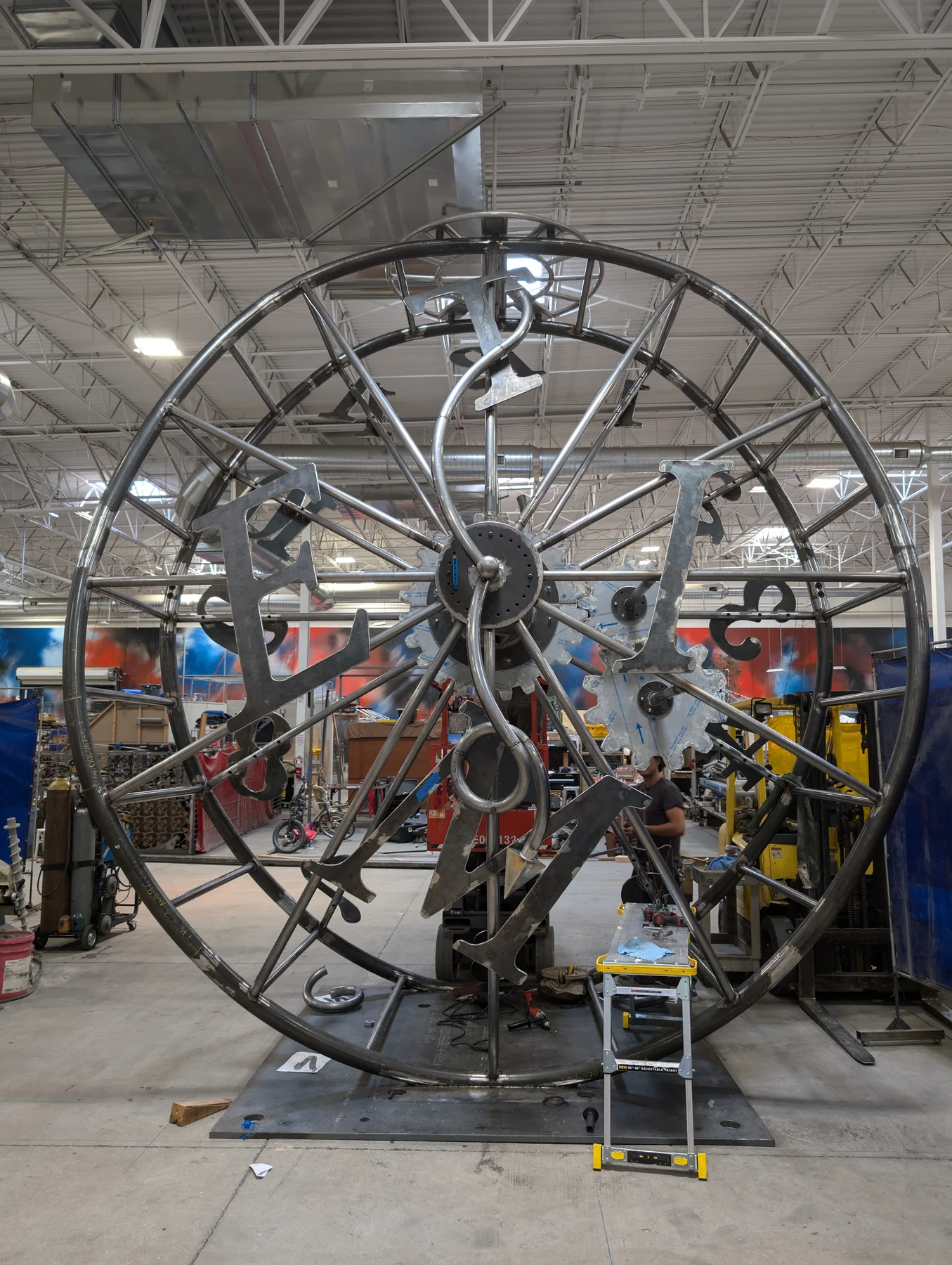 Clock structure assembled in the fabrication shop
